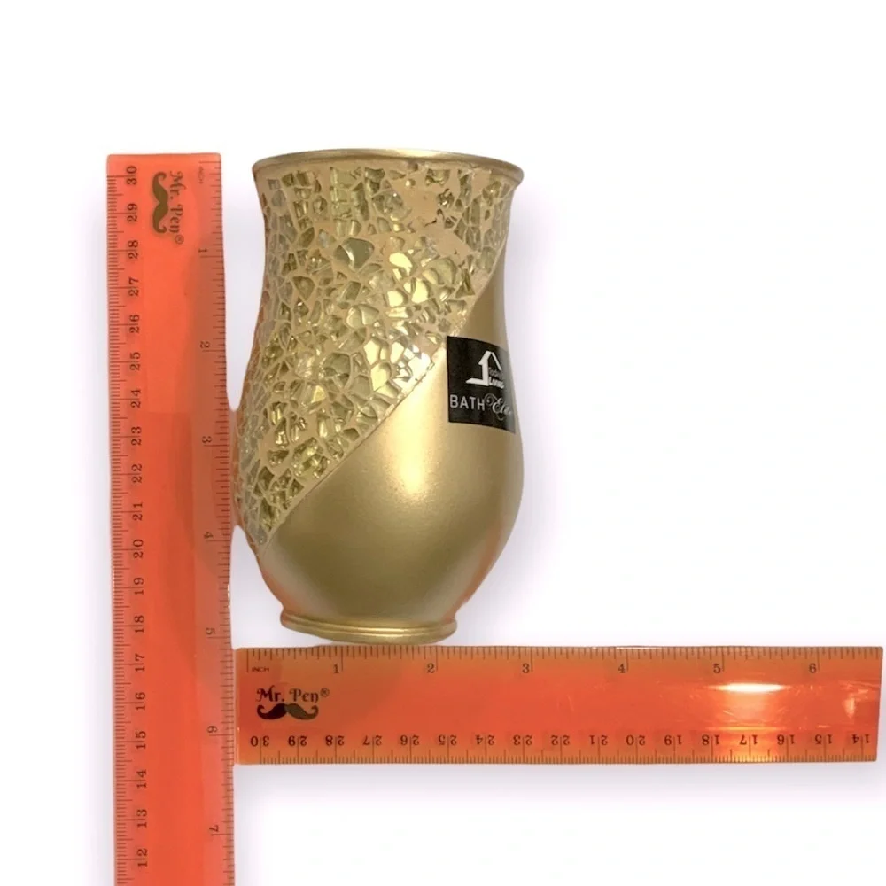 Champagne Gold Mosaic Glass Sparkle Sinatra Bath Accessory Matching 3 Piece Set